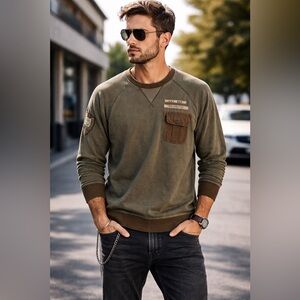 Harley-Davidson Military Style Long Sleeve Sweatshirt Olive Brown Men’s XL